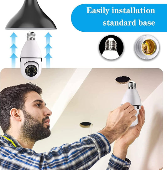 DERCLIVE E27 - Cámara de seguridad inalámbrica tipo bombilla panorámica de 360° de 2 vías con WiFi, color blanco