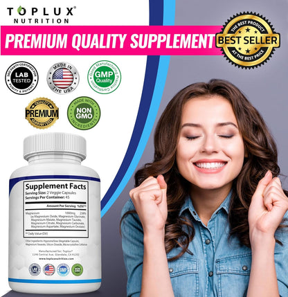 Complejo de magnesio Suplemento 8 Elemental 1000mg - Glicinato de magnesio, citrato, malato, taurato, quelado para una fácil absorción para huesos, músculos, recuperación, energía, vegano sin OMG 90