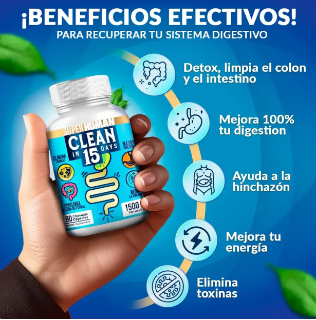 "Super Human Clean in 15 Days", un suplemento para la salud intestinal.