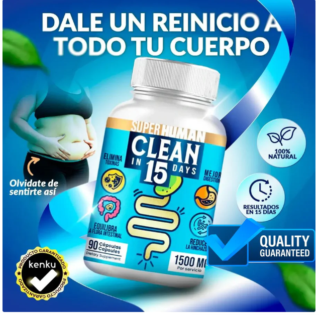 "Super Human Clean in 15 Days", un suplemento para la salud intestinal.
